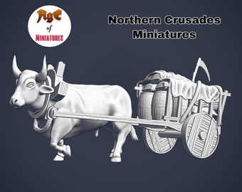 Medieval Diorama Ox and Wagon, Historical wagons, 1/72, 28mm, 32mm, 1/35, 54mm, Resin Northern Crusades Miniatures