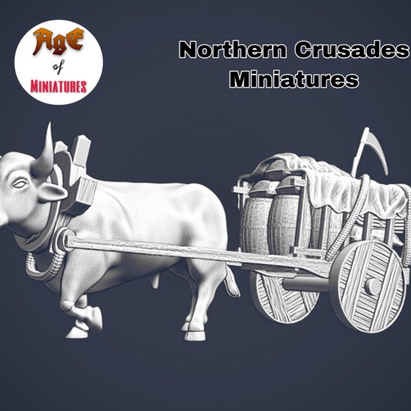 Medieval Diorama Ox and Wagon, Historical wagons, 1/72, 28mm, 32mm, 1/35, 54mm, Resin Northern Crusades Miniatures