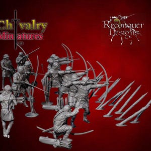 14th Century Medieval Longbowmen Resin Figures Historical 1/72, 28mm, 32mm, 1/35, 54mm, 75mm, 1/16, Reconquer Designs