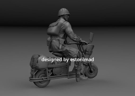 WW2 US Paratrooper on Cushman Motorcycle Normandy, Resin Figure 1