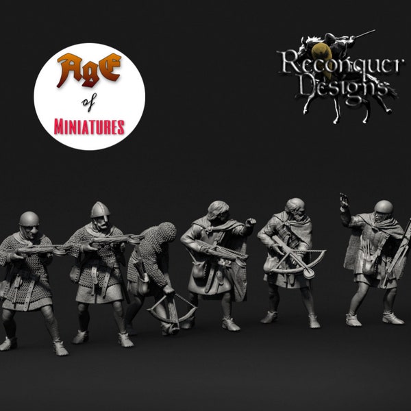 Medieval Vassal Crossbowmen, Resin Historical 1/72, 28mm, 32mm, 1/35, 54mm, 75mm, 1/16, Reconquer Designs