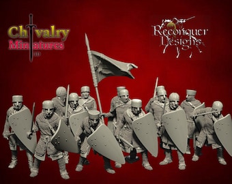 Medieval 12th Century Crusader Foot Knights, x14 Historical 1/72, 28mm, 32mm, 1/35th, 54mm, 75mm, 1/16 Reconquer Designs