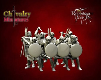 Set de leva medieval española C: lanceros, caballeros del siglo XI, histórico, 1/72, 28 mm, 32 mm, 1/35, 54 mm, 75 mm, 1/16 Reconquer Designs