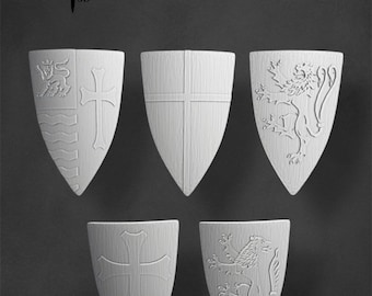 Medieval Shield pack x5, Historical 1/72, 28mm, 32mm, 1/35, 54mm, 75mm, 1/16 Resin Northern Crusades Miniatures