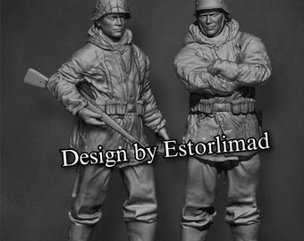 WW2, German Soldiers Winter Stalingrad X2 Resin Figure 1/48, 1/35