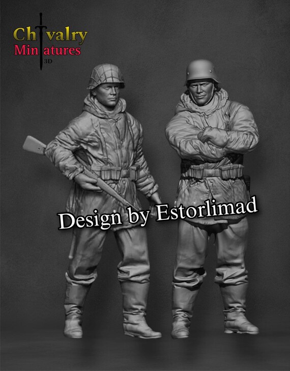 WW2, German Soldiers Winter Stalingrad X2 Resin Figure 1/48, 1/35
