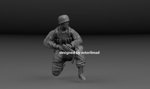 WW2ドイツ空挺兵 しゃがむMP40、降下猟兵 レジンフィギュア 1/48、1/35