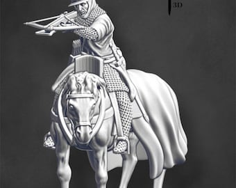 Mounted Crusader with Crossbow, 1/72, 28mm, 32mm, 1/35, 54mm, 75mm, Resin Historical Northern Crusades Miniatures