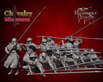 Piqueros escoceses del siglo XIV x15 figuras de resina históricas a escala 1/72, 28 mm, 32 mm, 1/35, 54 mm, 75 mm y 1/16. Diseños de Reconquer