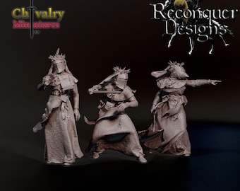 Monjas Guerreras x3, 1/72, 28 mm, 32 mm, 1/35, 54 mm, 75 mm, Resina Miniaturas de Fantasía Histórica Reconquer Designs