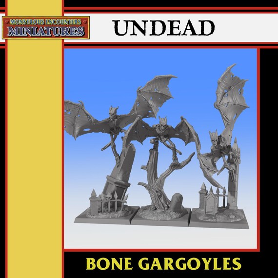Undead, Bone Gargoyles x3, Tabletop Fantasy Battles Miniatures by Monstrous Encounters