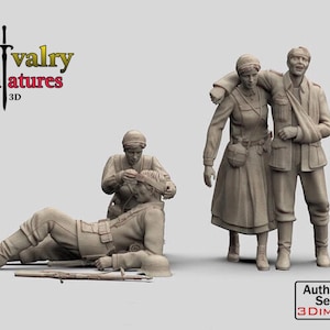 WW2 Wounded Germans with Nurses, Resin Figures 1/35, 1/16 Historical Miniatures by 3Dimontis