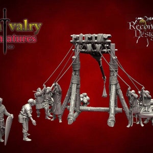 Medieval 12th Century Trebuchet with Knights, Historical 1/72, 28mm, 32mm, 1/35, 54mm, Resin Reconquer Designs Miniatures