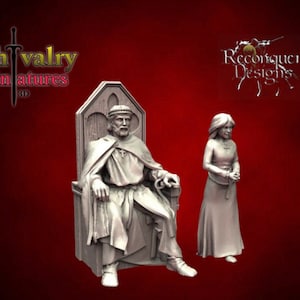 Roi médiéval sur le trône, princesse, 1/72, 28 mm, 32 mm, 1/35, 54 mm, 75 mm, 1/16, miniatures historiques fantastiques en résine Reconquer Designs