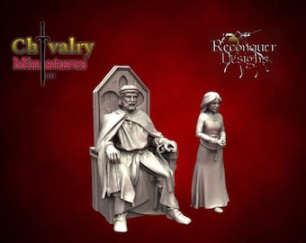 Medieval King on Throne, Princess, 1/72, 28mm, 32mm, 1/35, 54mm, 75mm, 1/16, Resin Historical Fantasy Miniatures Reconquer Designs
