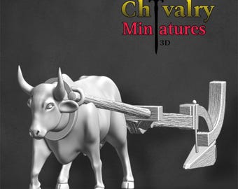 Medieval Diorama Ox and Plow, Historical wagons, 1/72, 28mm, 32mm, 1/35, 54mm, Resin Northern Crusades Miniatures