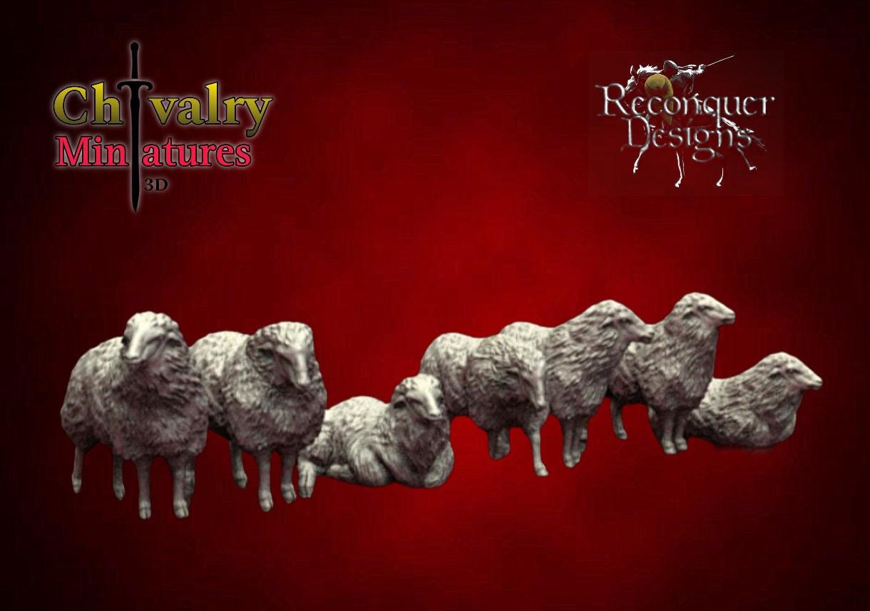 Medieval Sheep Diorama, Historical 1/72, 28mm, 32mm, 1/35, 54mm, 75mm, 1/16 Resin Reconquer Designs Miniatures