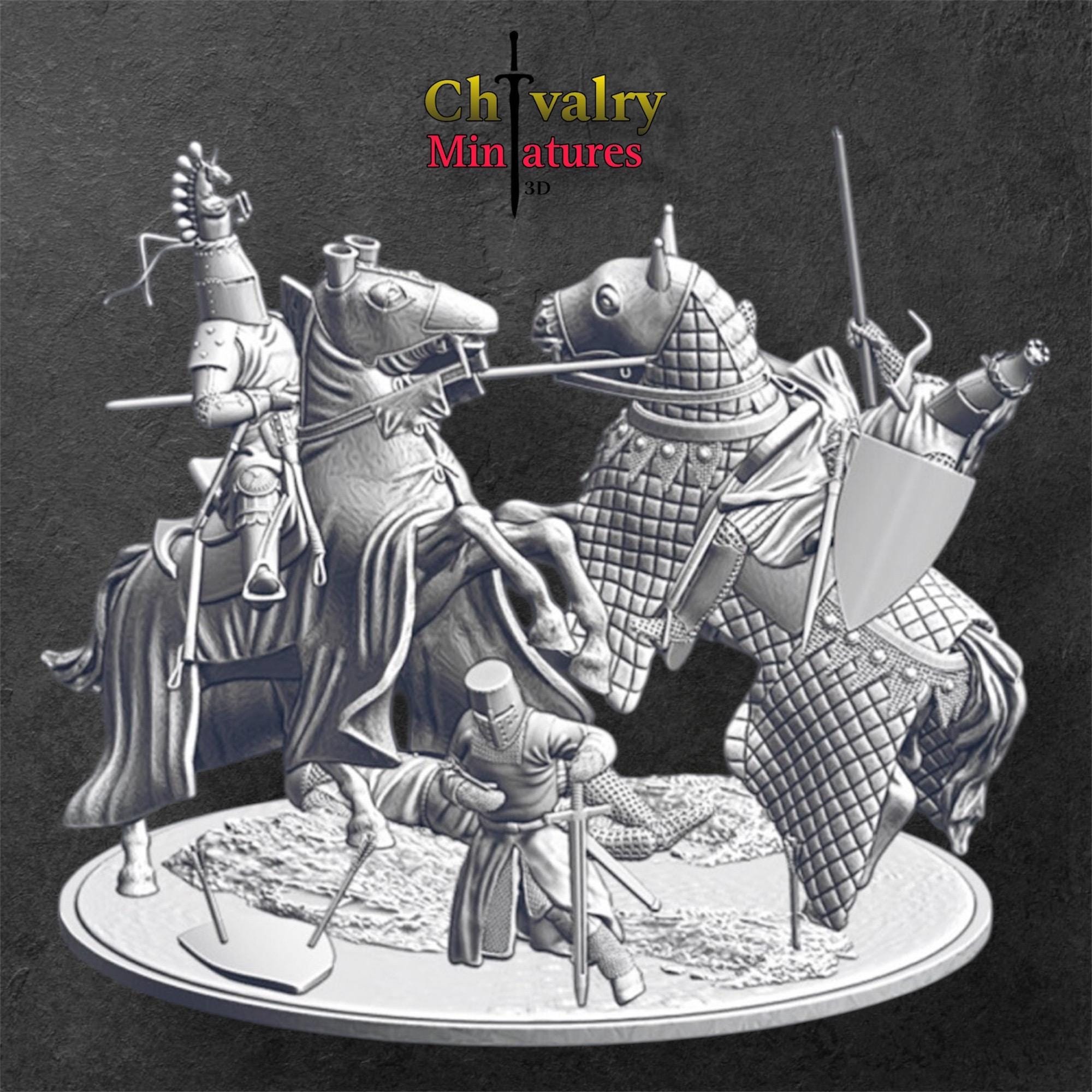 中世の戦場での会合ジオラマ、歴史的1/72、28 mm、32 mm、1/35、54 mm