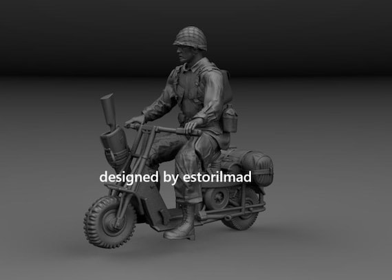 WW2 US Paratrooper on Cushman Motorcycle Normandy, Resin Figure 1