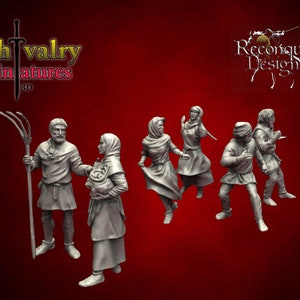 Mittelalterliche Dorfbewohner Set Ein Diorama, Historisches 1/72, 28mm, 32mm, 1/35, 54mm, 75mm, 1/16, Resin Reconquer Designs Miniatures