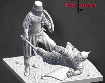 中世の「ステイダウン」十字軍騎士、樹脂製 1/72、28 mm、32 mm、1/35、54 mm、75 mm、1/16 歴史的北方十字軍ミニチュア