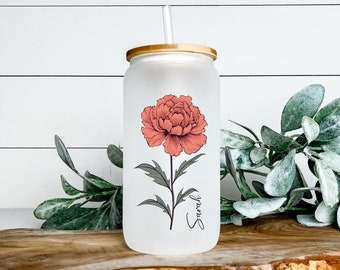 Personalized Birth Flower Coffee Cup With Name ,Personalized Birth Flower Tumbler, Bridesmaid Proposal, Gifts for Her, Party Favor.