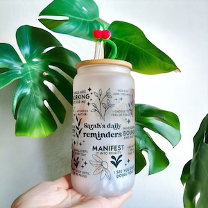 Custom Name Boho Affirmation Iced Coffee Cup, Mental Health Gift