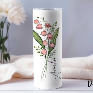 Personalized Birth Flower Skinny Tumbler With Name, Birth Flower Coffee Cup With Lid Straw, Bridesmaid Proposal, Personalized Tumbler image 6
