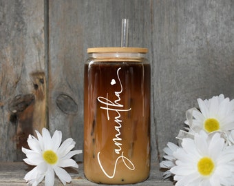 Personalized Iced Coffee Cup, Bridesmaid Proposal, 16oz Glass Cup, Custom Beer Can, Cute Tumbler Cup, Party Favor, Customized Glass Tumbler.