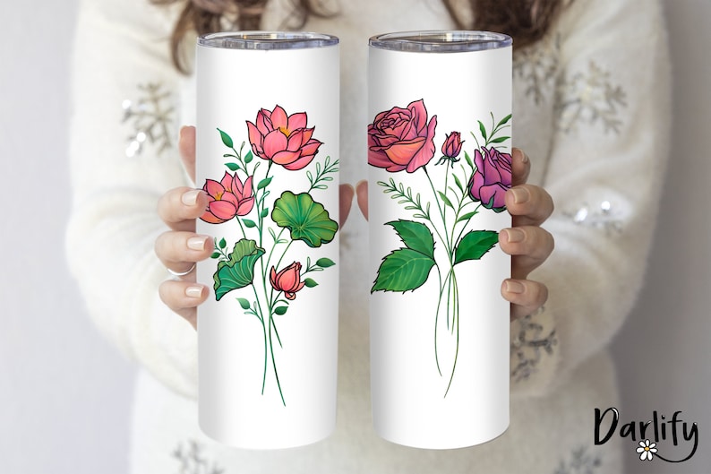 Personalized Birth Flower Skinny Tumbler With Name, Birth Flower Coffee Cup With Lid Straw, Bridesmaid Proposal, Personalized Tumbler image 8