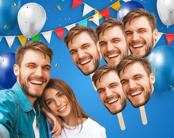 Custom Face on a Stick, Party Photo Prop, Big Head Cutout