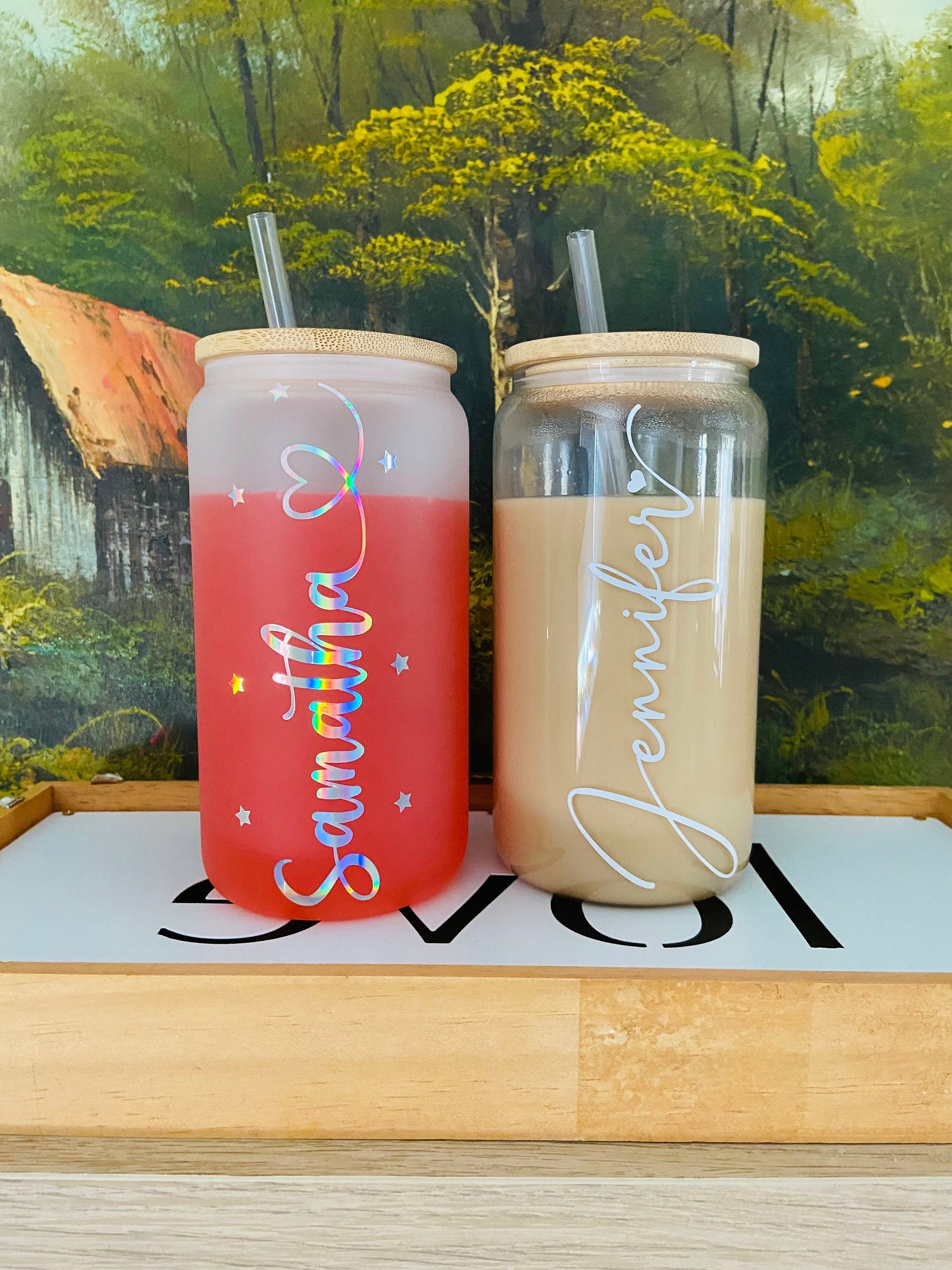 Personalized Iced Coffee Cup Glass Can Soda Cup With Lid and Straw  Bridesmaid Gift Idea Custom Proposal Gifts EB3496ERT 