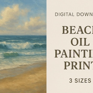 Beach Oil Painting Printable | Ocean Wall Art | Coastal Digital Download | Seaside Home Decor | 3 Sizes Included | Beach House Print