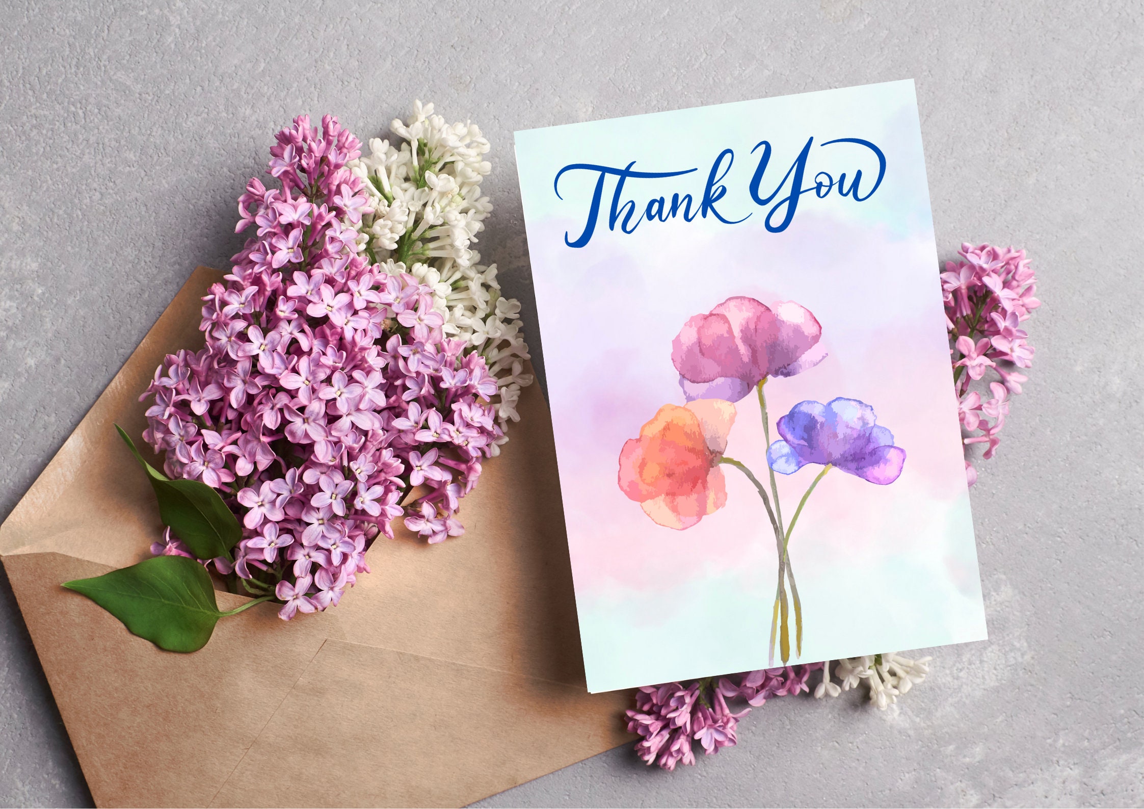 Elegant Watercolor Floral Thank You Card Flowers Digital Etsy
