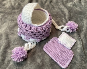 Drawstring Bassinet Purse Cradle Purse Crochet toy Children toy Doll accessory Gift idea