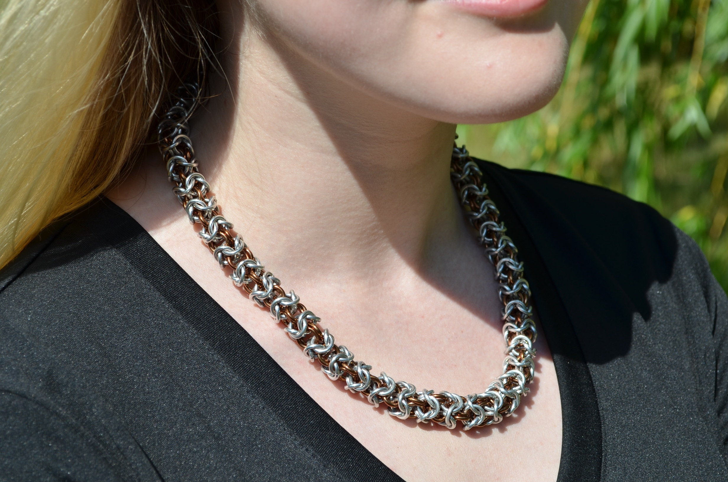 Chainmail Necklace, Turkish Round Mail Weave in Silver and