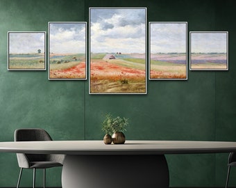 5 Piece Framed Canvas Wall Art Set, Landscape Wall Art Vintage Landscape Oil Painting Large Wall Art Print, Landscape Wall Decor Vintage Art
