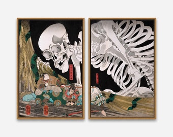 Mitsukuni Defying the Skeleton Specter (1910) by Utagawa Kuniyoshi, Famous Art Framed Canvas Print -  Multi Size 1 or 2 Panel Wall Art