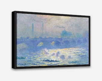 Vintage Wall Art Print - Waterloo Bridge (1903) by Claude Monet - 1 or 2 Panel Framed Canvas Print, 24x36 / 24x24 / 16x24 / 16x16 inch