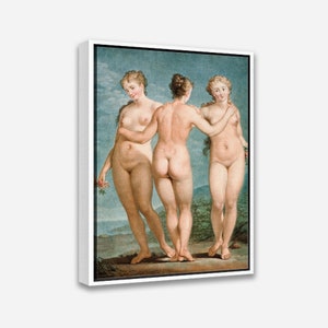 The Three Graces (1786) by Jean Francois Janinet - Vintage Wall Art Print - 1 or 2 Panel Framed Canvas Print- 24x36/ 24x24/ 16x24/ 16x16 in.