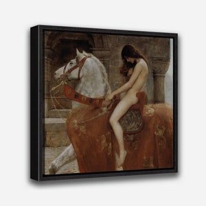FAMOUS PAINTING - Lady Godiva (1897) by John Collier - Vintage Wall Art Print- 1 or 2 Panel Framed Canvas Print, 24x36/24x24/16x24/16x16 in.