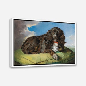 Vintage Art Print - A Spaniel on a green cushion by Theodor Petter - 1 or 2 Panel Framed Canvas Print - 24x36 / 24x24 / 16x24 / 16x16 inch