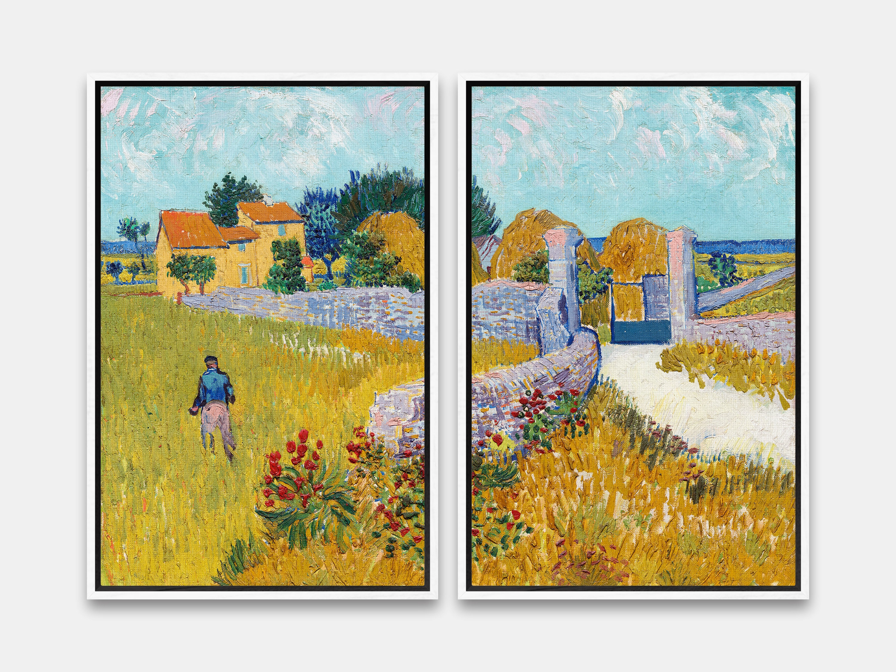 Framed Canvas Print - 24 x 36 / 24 x 24 / 16 x 24 / 16 x 16 inch, 1 or 2 Panel Wall Art - Farmhouse in Provence (1888) by Vincent Van Gogh