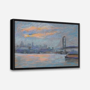 Vintage Art Print - View of the Brooklyn Bridge (1936) by Arthur Clifton Goodwin - Framed Canvas Print, Multiple Sizes Available.