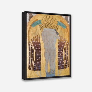 Vintage Wall Art Print - A Kiss for the Whole World (1901) by Gustav Klimt - 1 or 2 Panel Framed Canvas Print, 24x36/24x24/16x24/16x16 inch