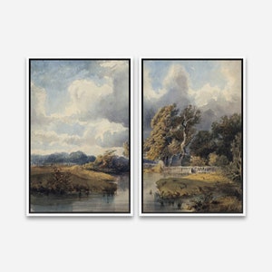 Lake in a Swiss Park by László Mednyánszky - Vintage Art Print - 1 or 2 Panel Framed Canvas Print- 24x36/24x24/16x24/16x16 in. - Artcity6