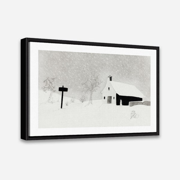 Framed Canvas Print - 24x36 / 24x24 / 16x24 / 16x16 inch, 1 or 2 Panel Wall Art - Snow Storm in Vermont by Mary Altha Nims (1817–1907)