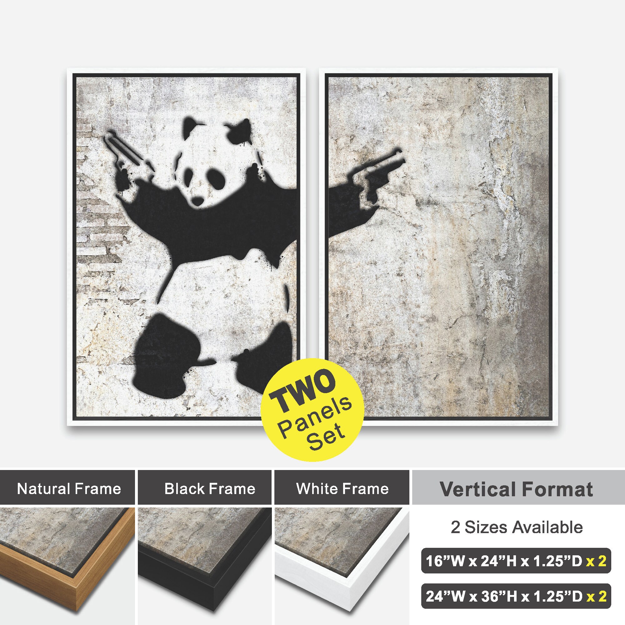 Graffiti Wall Art Print - Banksy Panda With Guns - 1 or 2 Panel Framed ...