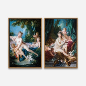 The Toilette of Venus | Venus Consoling Love ( 1751) by Francois Boucher - 1 or 2 Panel Framed Canvas Print, 24x36/ 24x24 /16x24 /16x16 in.
