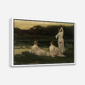 Water Lilies by Walter Shirlaw - Vintage Wall Art Print - 1 or 2 Panel Framed Canvas Print- 24x36 / 24x24 / 16x24 / 16x16 inch - Artcity6
